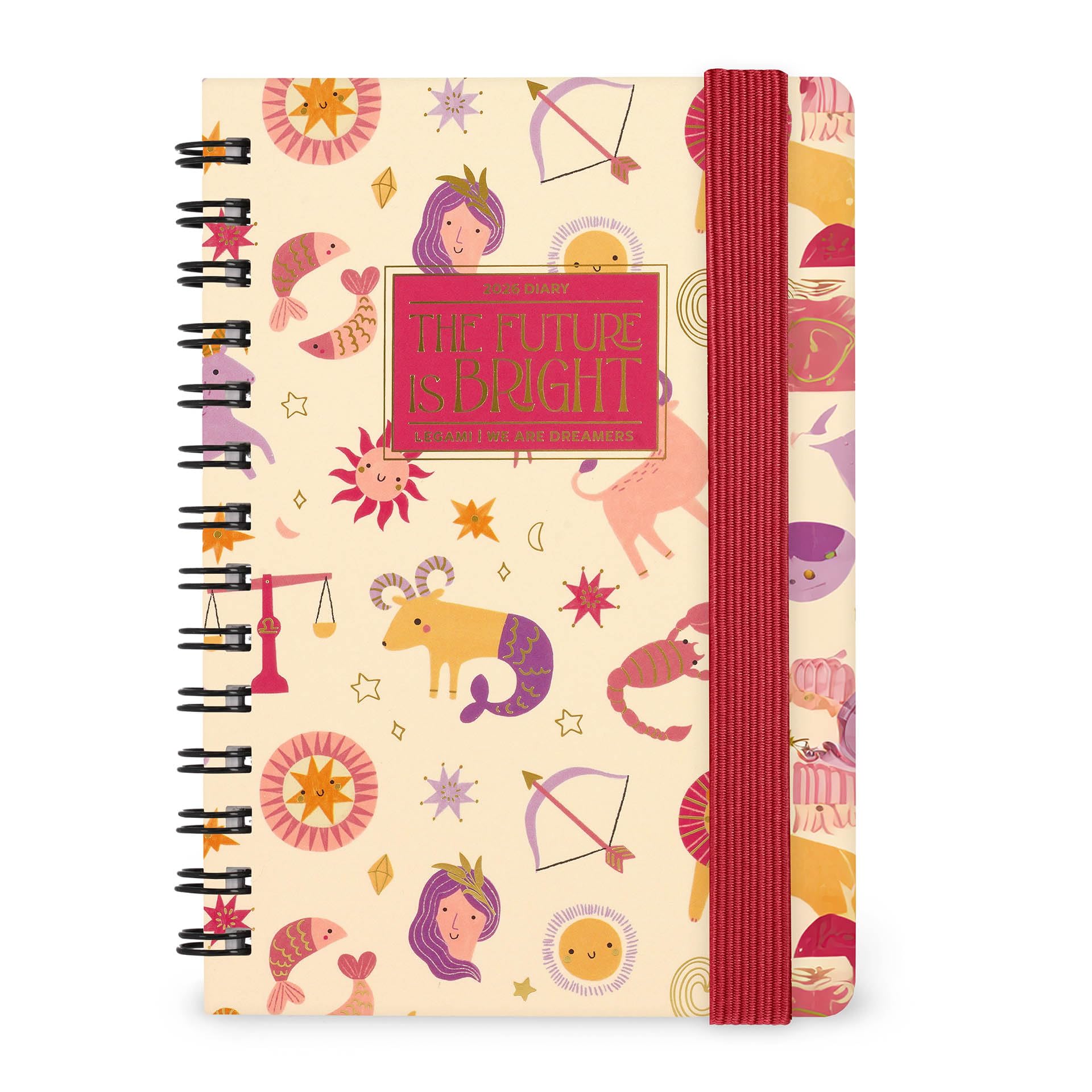 Legami - Zodiac Small Spiral Weekly Diary 2026, 12 Months, Elastic Closure, Diary from January 2026 to December 2026, in FSC Certified Paper, 8.5 x 13 cm