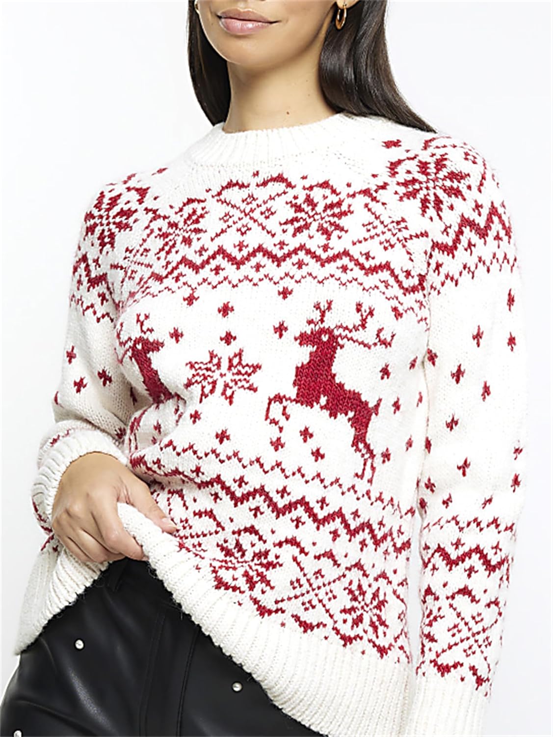 Women Cute Christmas Graphic Sweater Ugly Floral Long Sleeve Crew Neck Knit Pullover Top Funny Xmas Winter Outfits - Image 2