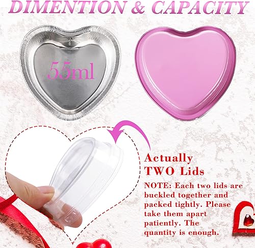 Miniatura 3 de Mini molde de aluminio para pasteles con tapas transparentes de 1.9 fl oz1.86 onzas líquidas de papel de aluminio en forma de corazón, tazas
