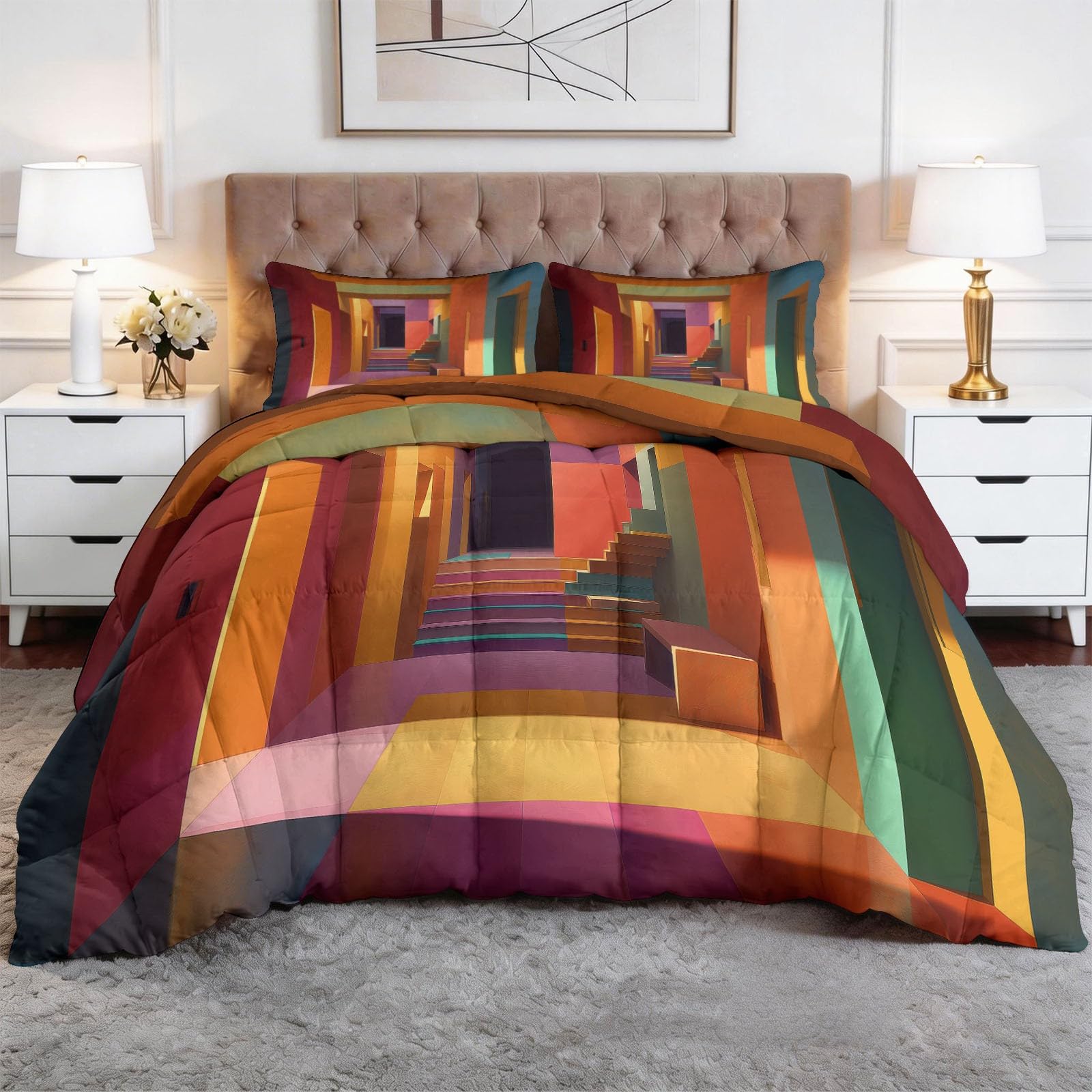 Trapunta Copriletto 150x200 cm Spazio Geometrico Astratto Trapuntino 4 Stagioni Stampa 3D, Trapunta Inverno Estivo, Trapuntato Coperta Letto per Adulti Bambini