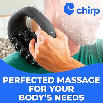 Chirp RPM Mini - Rolling Percussive Massager, Percussive Therapy, Whole Body Relief, Deep Tissue and Muscle Recovery, Percussion Massage, Rechargeable, Hands-Free Base, Powerful, 3-Speed Spin