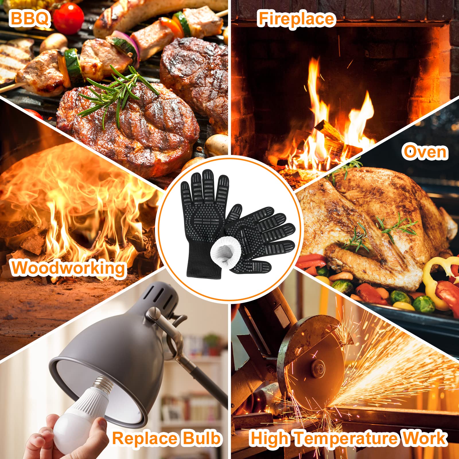 Flintronic Guanti da Guanto Barbecue, Resistenti al Calore fino a 800°C, Accessori BBQ per Griglia (1 Paio)