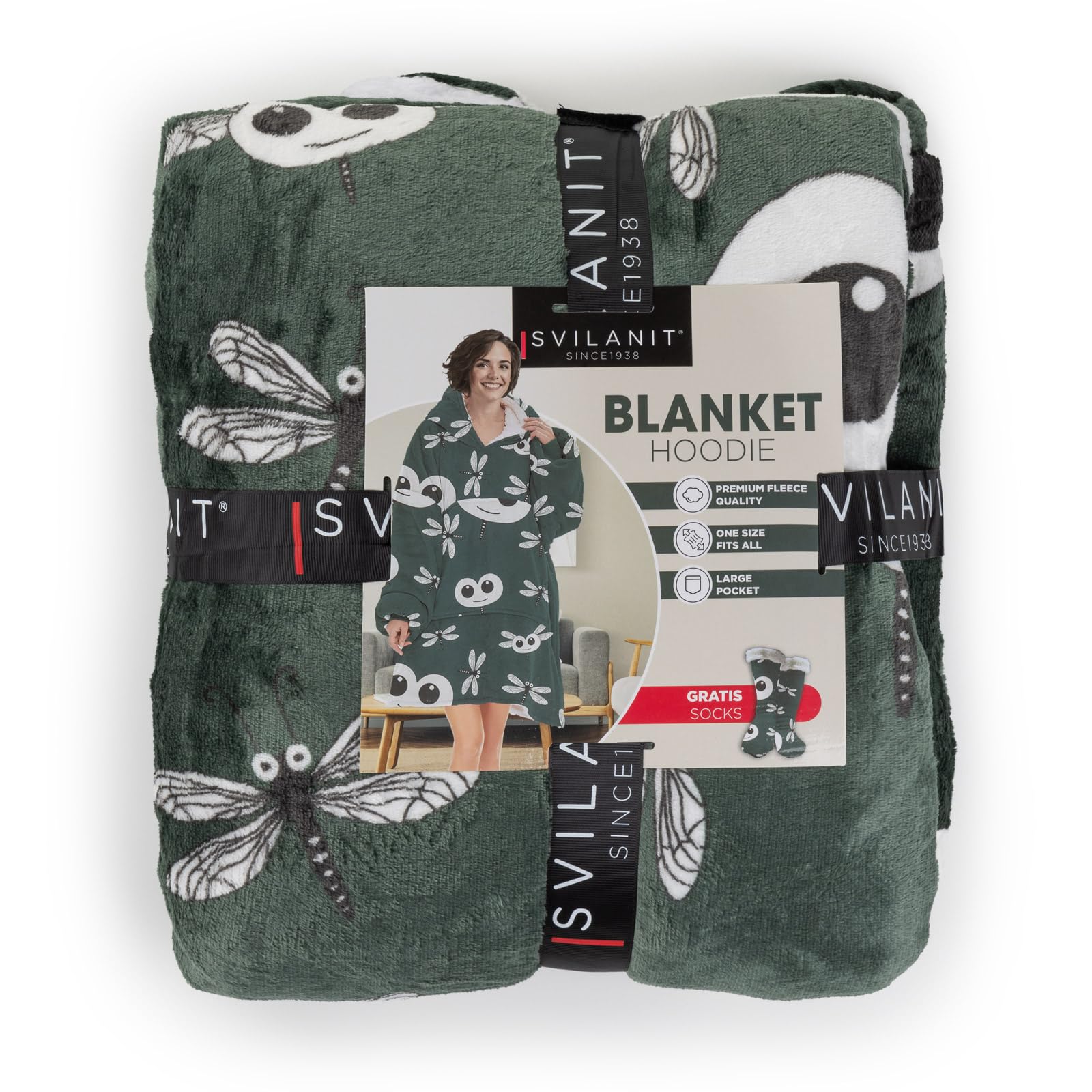 VITAPUR Felpa Coperta con Cappuccio con Calzini XXL Coperta Indossabile in Sherpa - Oversize Blanket Hoodie con Maniche per Donna e Uomo - Morbida e Calda per Divano e Casa