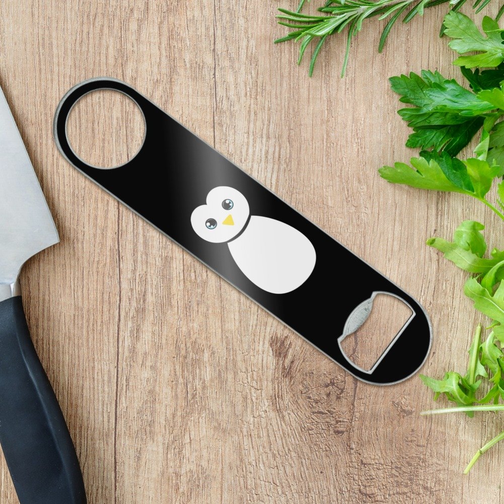 Cute Penguin Black and White Stainless Steel Vinyl Covered Flat Bartender Speed Bar Bottle Opener