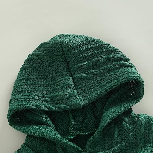 Miniatura 10 de Suéter de punto para bebés y niñas con capucha de manga larga con botones para invierno con bolsillo