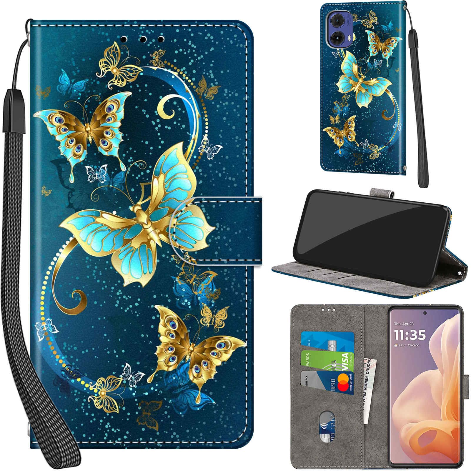 PHINIENLAND Cover per Motorola Moto G85 5G Case PU Pelle Custodia [Kickstand] [Chiusura magnetica] [Slot per Schede], Portafoglio Flip Custodia per Moto G85 5G,Farfalla