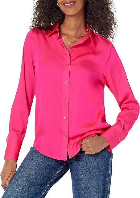 Damen Satinbluse Regular-Fit mit Knopfleiste - Übergrößen verfügbar