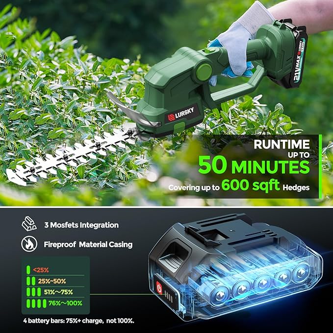 The Cordless Hedge Trimmer with Battery is a versatile 2-in-1 gardening tool that can be used as both a hedge trimmer and grass shears. It is powered by a 21V rechargeable lithium-ion battery, providing cordless convenience and freedom of movement in the garden. The trimmer is designed for trimming hedges, bushes, and grass with precision and ease, making it ideal for maintaining a neat and tidy garden, yard, or lawn.