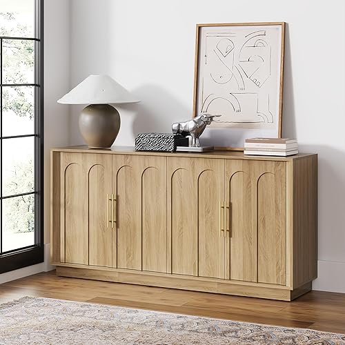 Miniatura 8 de Aparador buffet con almacenamiento, armario moderno con puertas arqueadas, consola modular bohemia, creenza minimalista grande de 67 pulgadas para