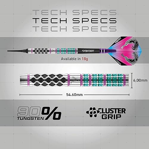 Miniatura 4 de RED DRAGON Peter Wright Snakebite Supa-Venom - Juego de dardos de tungsteno prémium con vuelos y tallos