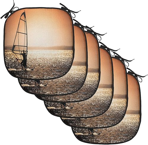 Miniatura 99 de Lunarable Cojín retro para silla, dibujo de chica a la moda en tierra primavera campo margaritas arte, acolchado de asiento para cocina y patio con