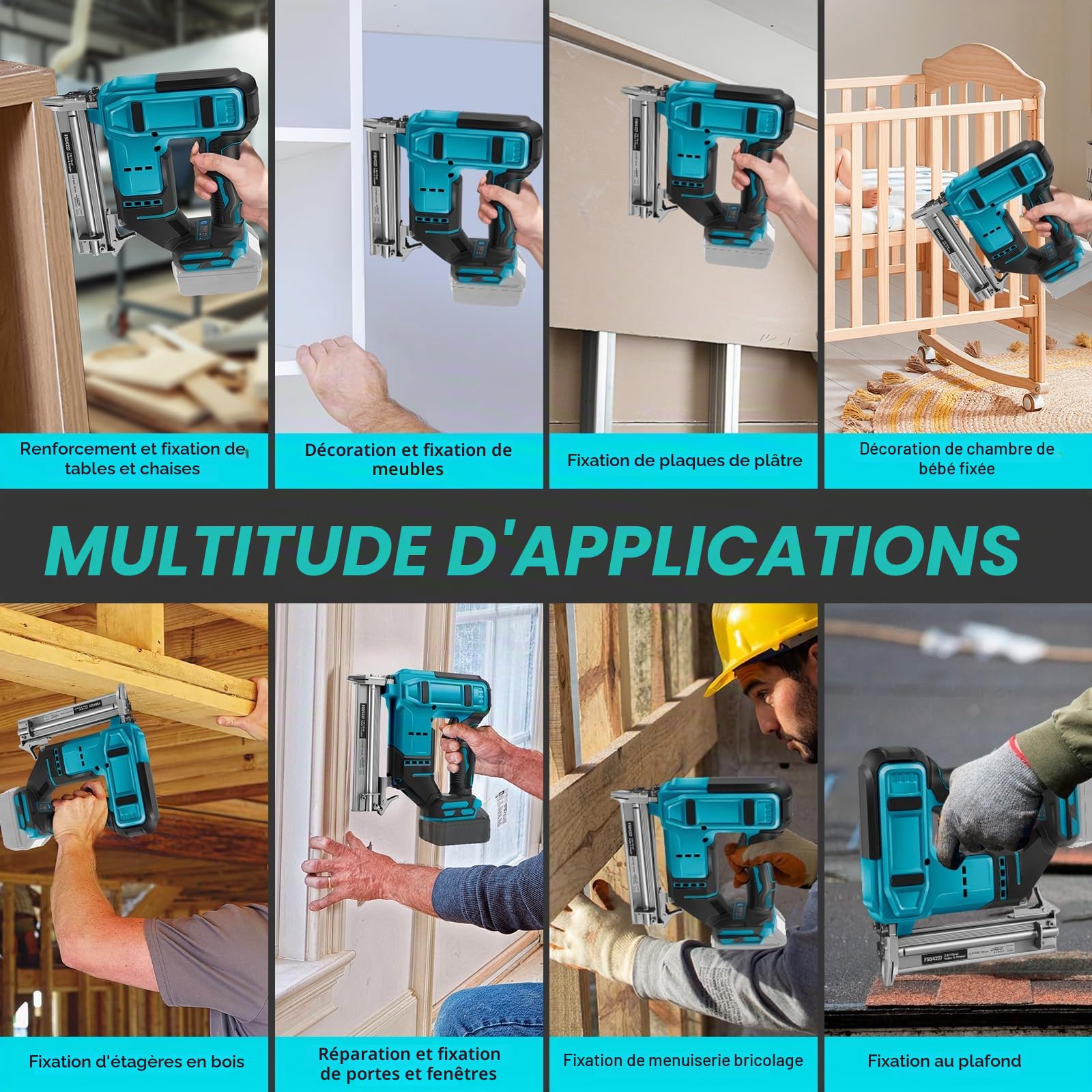 Cloueuse sans fil compatible avec batterie Makita 18 V (sans batterie), agrafeuse électrique sans balais 18 GA avec 500 clous et 500 agrafes, pistolet à clouer sans fil à 2 modes pour tapisserie