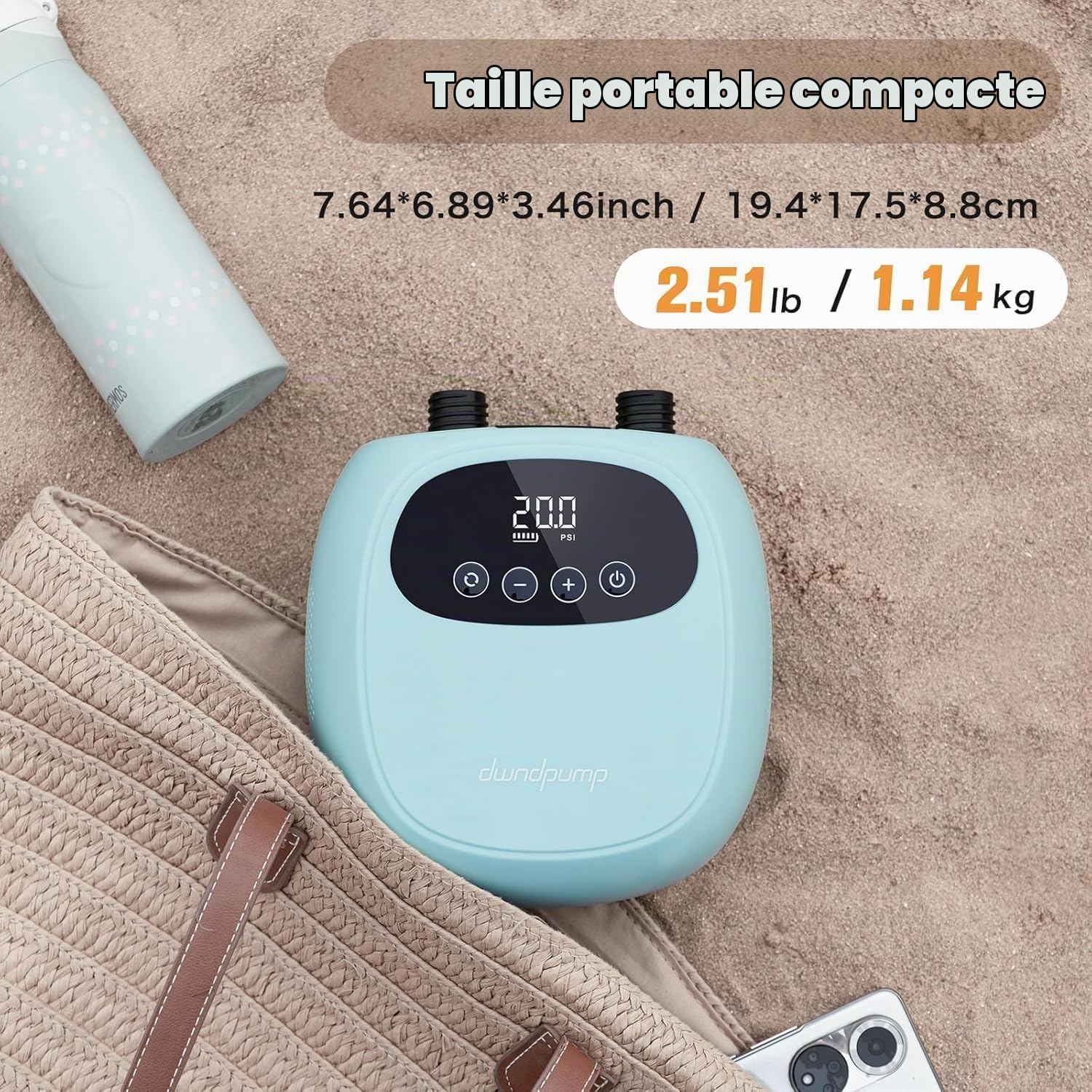 dwndpump Pompe à air Sup 20PSI, Pompe électrique Sup pour gonfler et dégonfler, Pompe Rechargeable pour Planche à pagaie Gonflable, Pompe électrique Portable pour Sup, Kayaks, Ailes à Vent