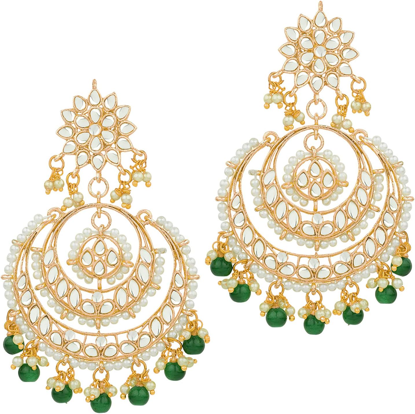 Aheli Ethnic Bridal Faux Kundan Pearl Chandbali Earrings Gift for Women Fancy Indian Traditional Bollywood Jewelry Set