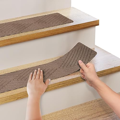 Miniatura 8 de Peldaños de escalera antideslizantes para escalones de madera en interiores  Alfombra antideslizante para peldaños de madera con peldaños de