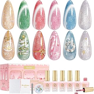 Beetles Christmas Gel Nail Polish Set, Red Green Blue Cat Eye Gel Polish | Gold Silver Glitter Winter Gel Polish Kit with Magnet & Nail Stickers, Soak Off UV Led Art Manicure Christmas Gift for Women