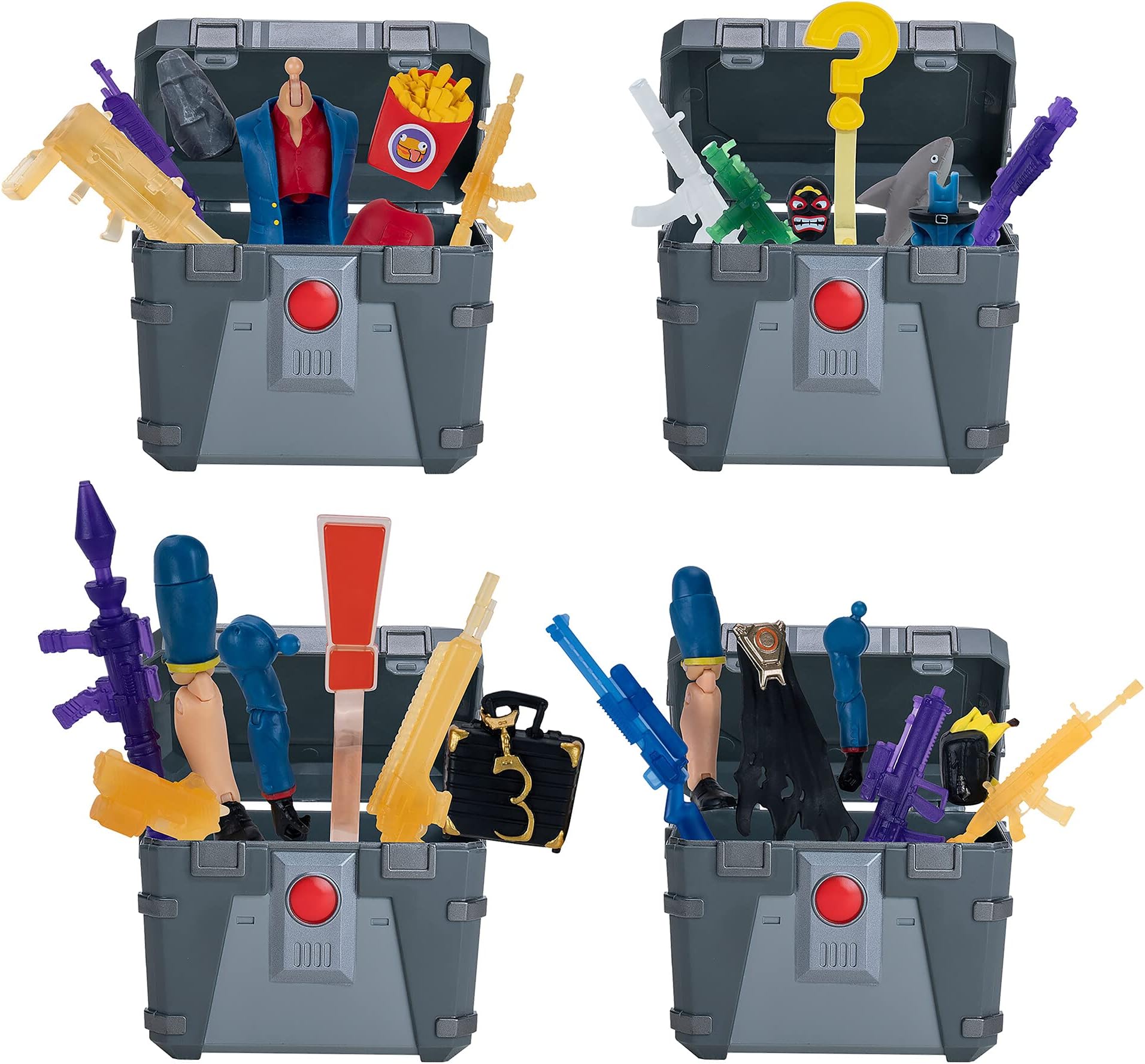 FORTNITE Henchman Chest Shark Collectible Accessory Set Bundle- Includes 4 Shark Style Henchman Chests, 8 Back Bling, 12 Weapons, 8 Shark Henchman Build-A-Figure Pieces. More Styles Dropping Soon