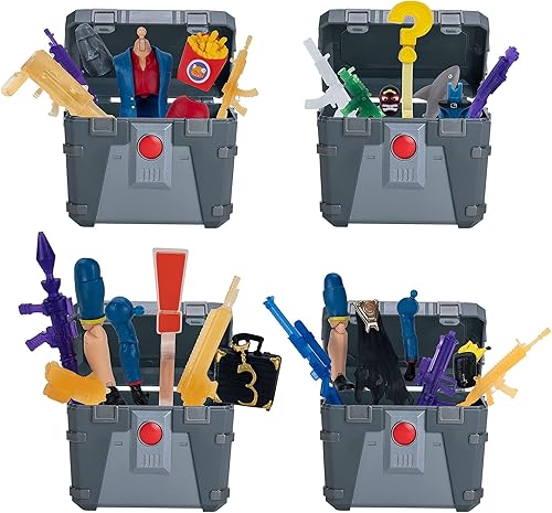 Fortnite Henchman Chest Shark - Juego de accesorios coleccionables, incluye 4 cofres de secuaces estilo tiburón, 8 adornos de espalda, 12 armas, 8