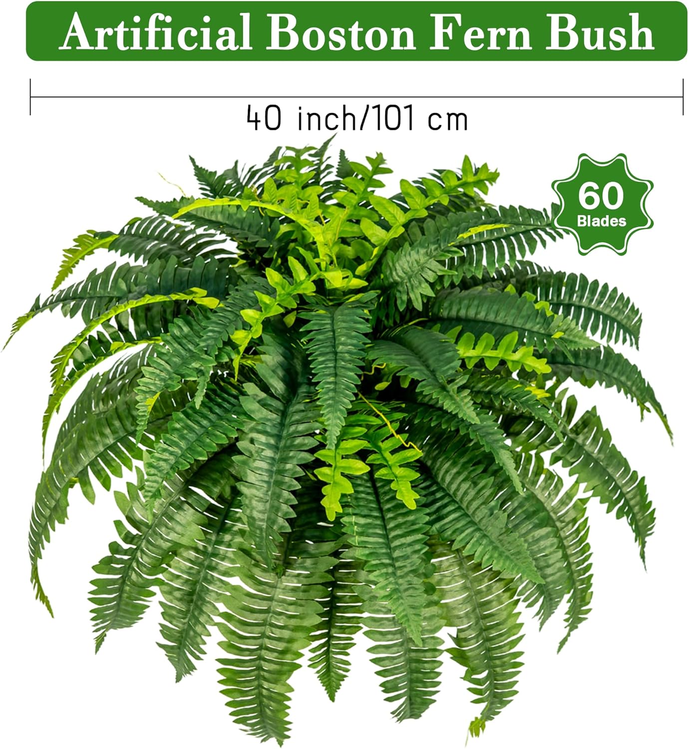 43" Faux Fern Large Fake Ferns Bush,Artificial Ferns with 60 Fronds for Outdoors Indoors,Large Fake Boston Green Plants,UV Resistant Look Real Plastic Faux Plants for Home Office Garden Porch Decor - Image 4