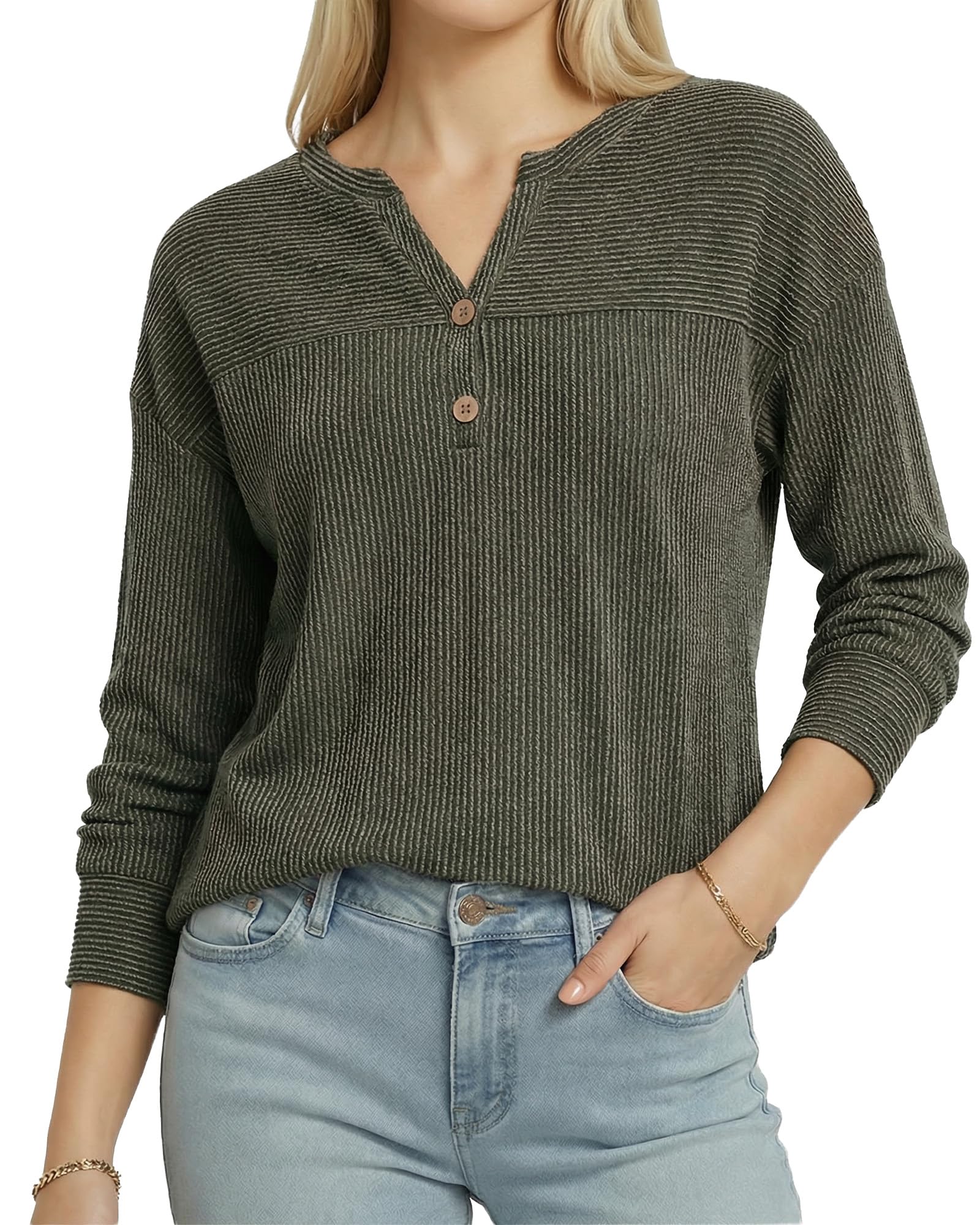 - Tunic Tops for Women Loose Fit Dressy - Ribbed Henley V-Neck, Soft Smart Casual Top Work Weekends