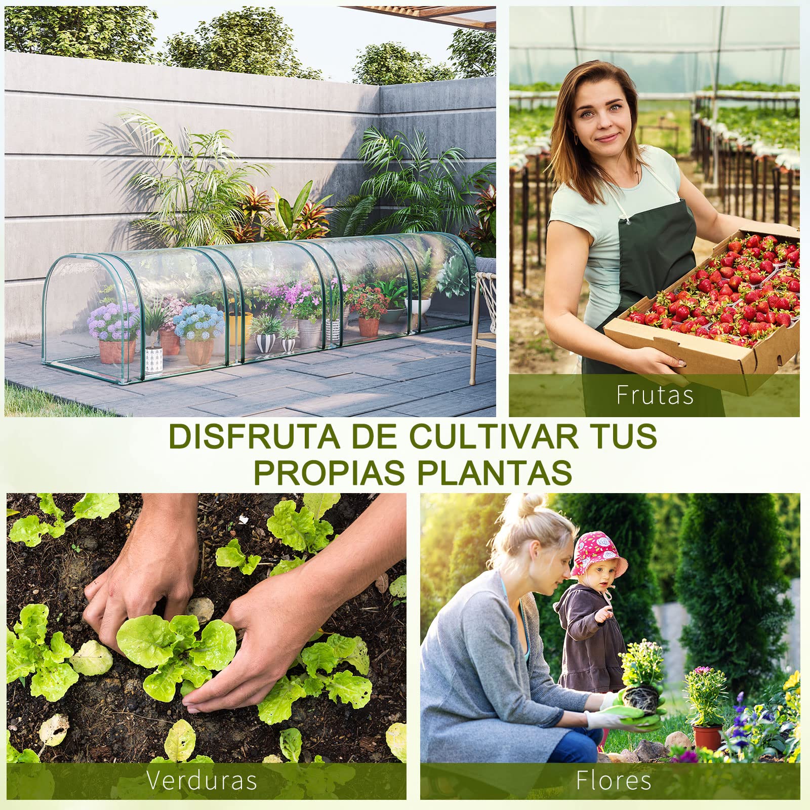 Outsunny Invernadero de Exterior 395x100x80 cm Invernadero de Jardín con 4 Puertas Enrollables Marco de Acero para Cultivos Plantas Flores Transparente