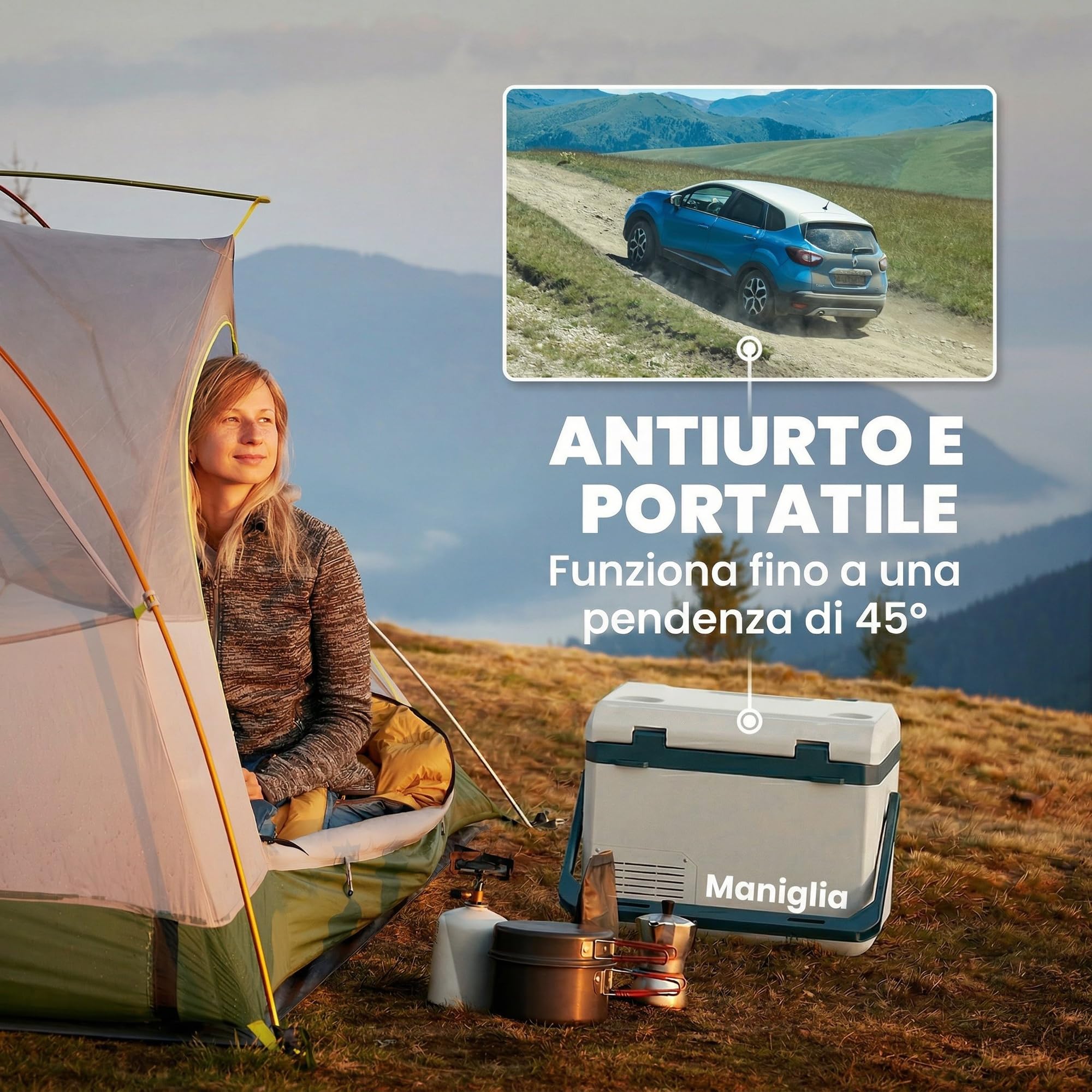 Outsunny Frigorifero Portatile 19L con Compressore, Mini Frigo Elettrico Anti-Shock, APP Bluetooth, 12V/24V/240V, -20°C a 20°C