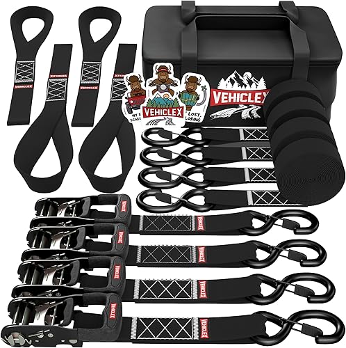 Vehiclex Correa de trinquete resistente 1.5 pulgadas x 8 pies (4 unidades, naranja) correas de amarre y bucles suaves para mover y asegurar la