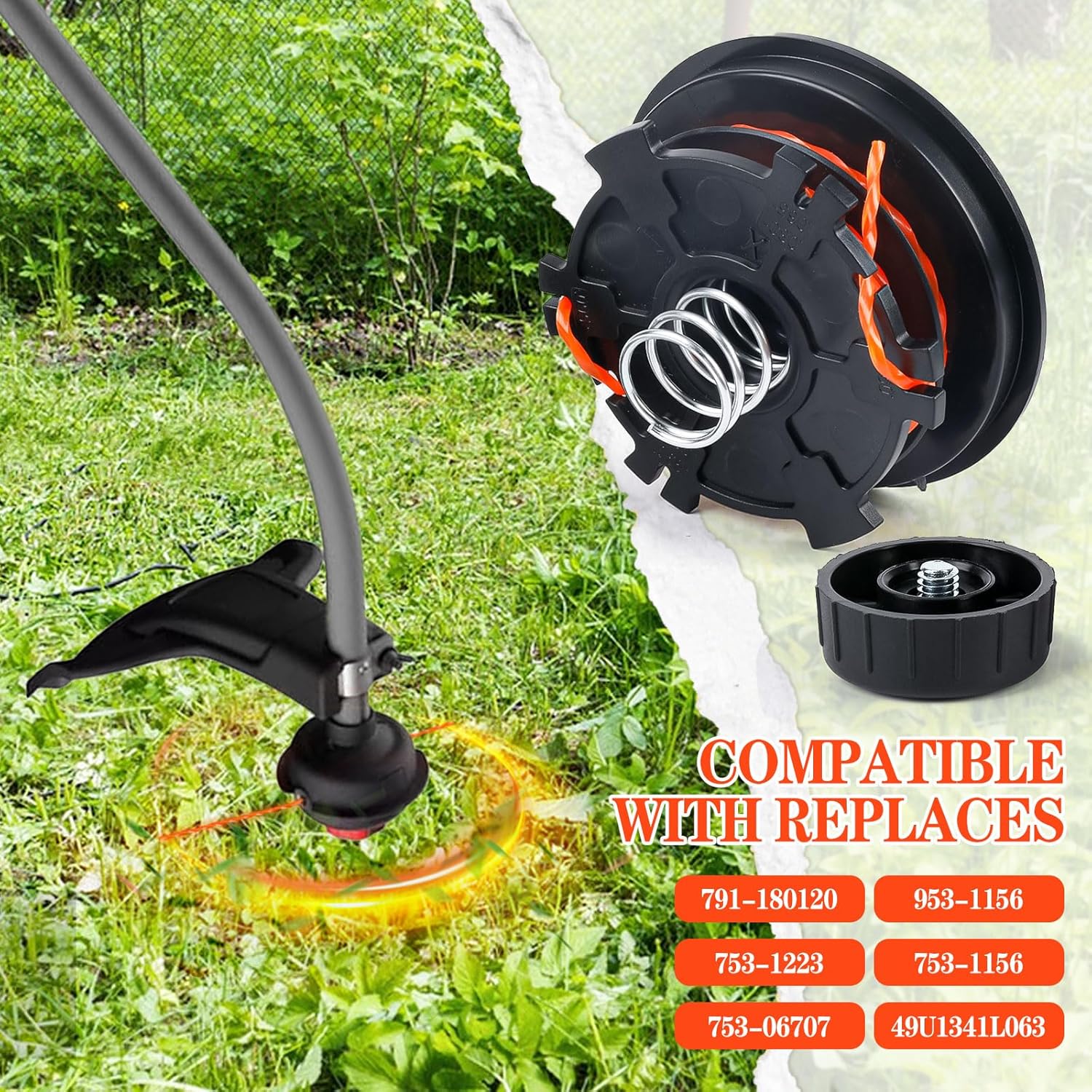 753-1156 Dual Trimmer Line Spool Kit Compatible with M-TD M-PN 791-180120 753-1223 953-1156 753-1156 753-06707 49U1341L063, Pre-Wound 0.095" 18Ft Line (6 spools+ 1 Spring + 1 Cover)