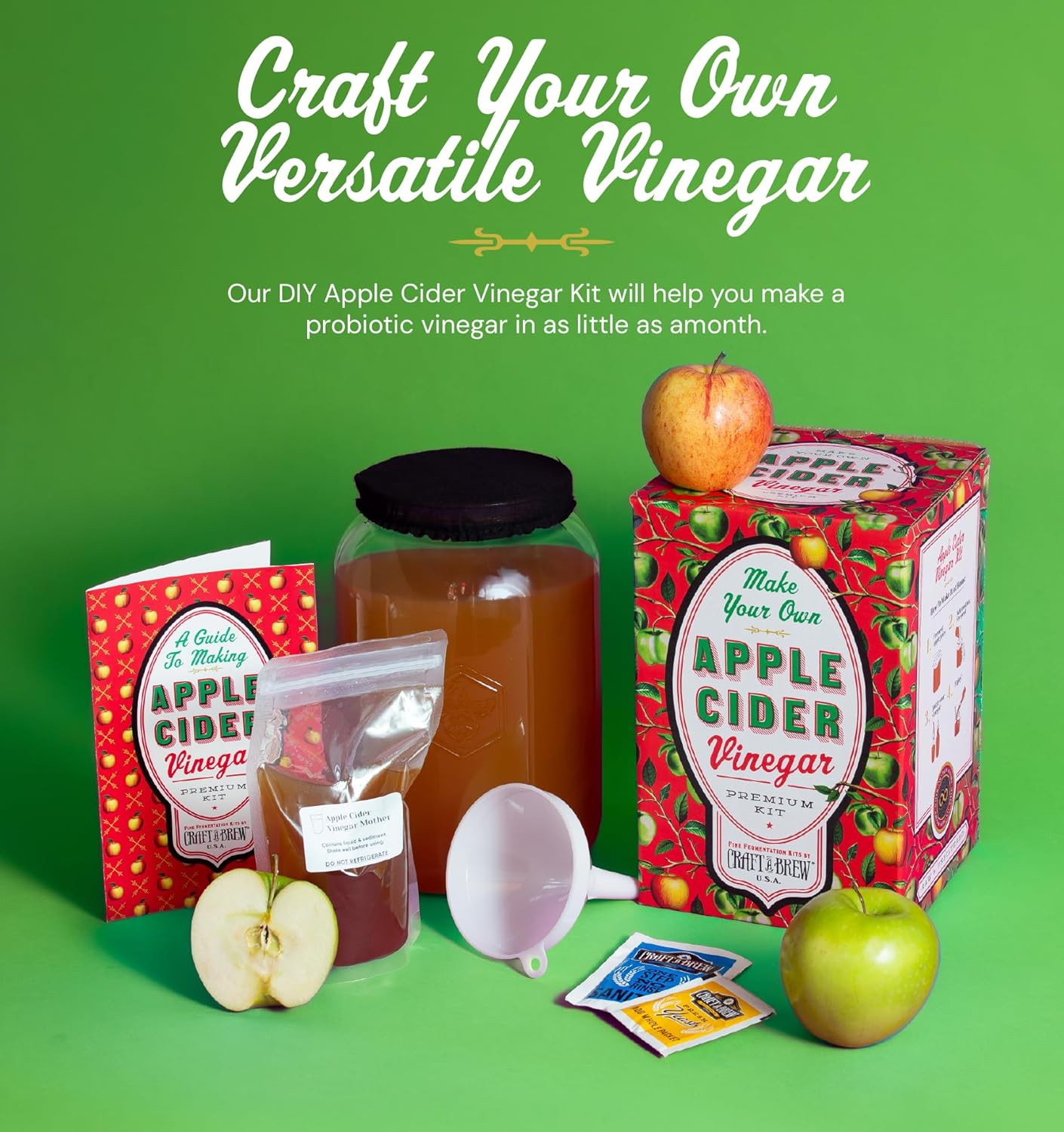 Craft A Brew - Apple Cider Vinegar Kit - With Apple Cider Vinegar Mother - Ingredients for Home Fermentation - Vinegar Making Supplies - Yields 1 Gallon