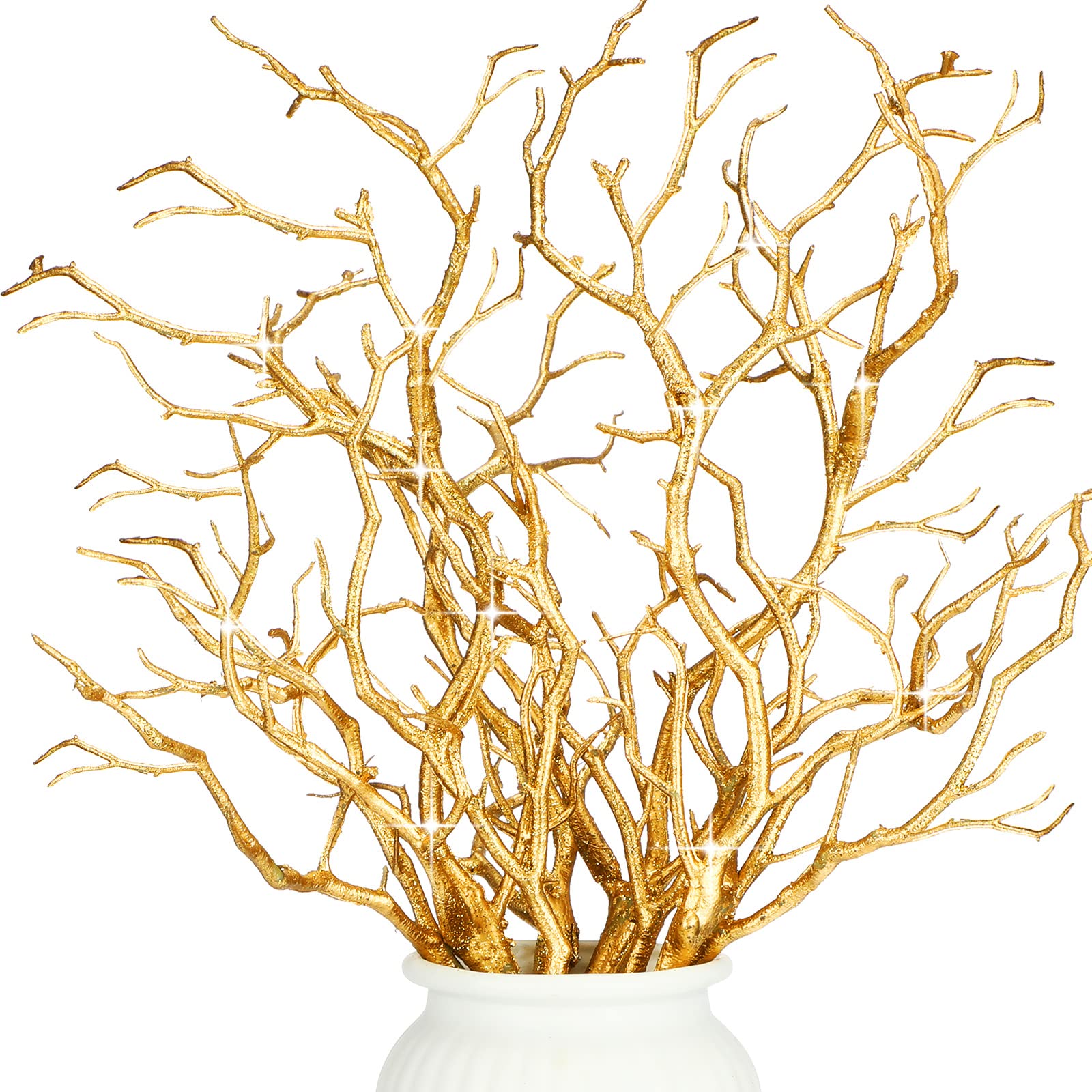Plastic Manzanita Branches Artificial Fake Antler Shaped Tree Branch Small Decorative Plant Twigs Branch for Wedding Table Decor Baby Shower Party Supplies (Glitter Gold, 10 Pieces)