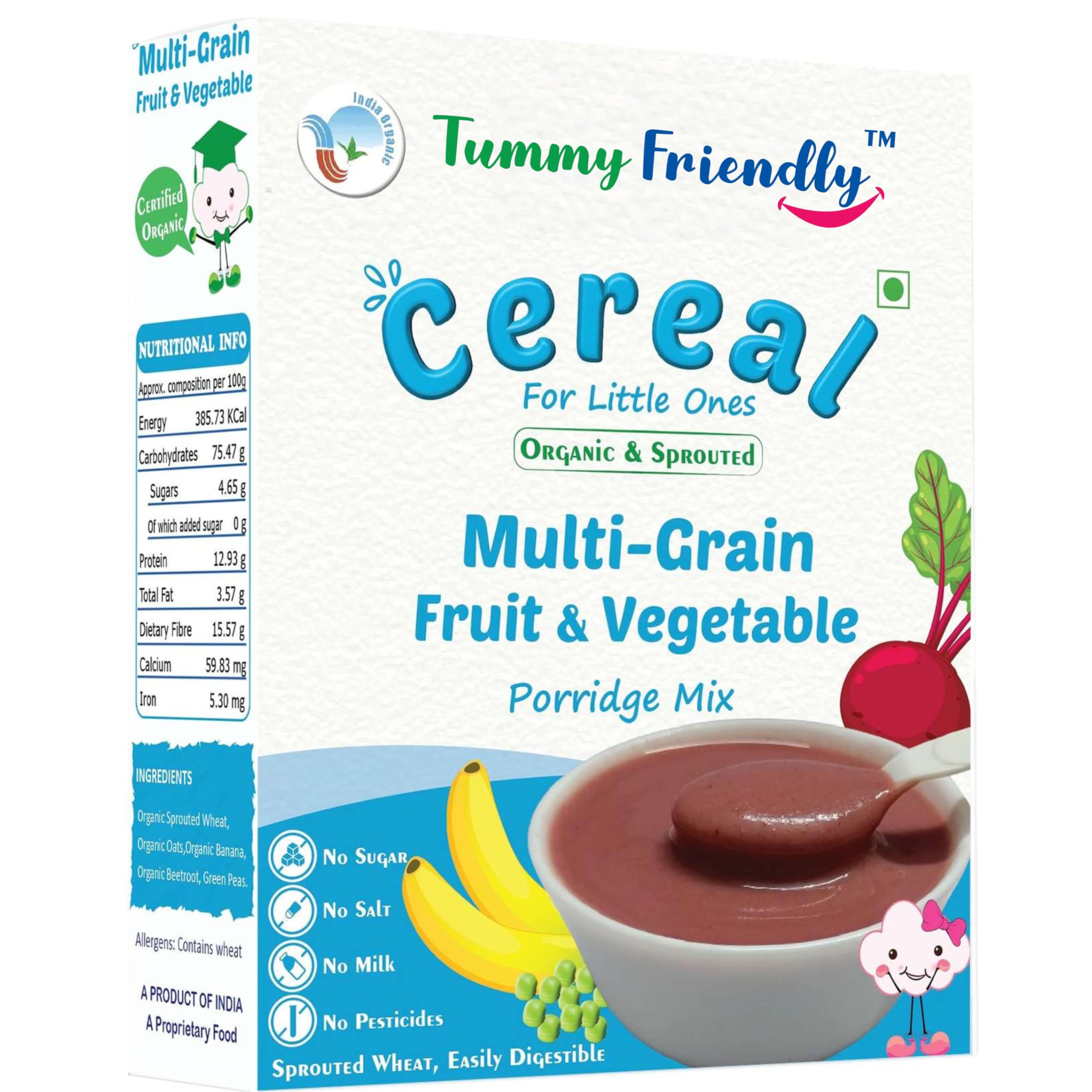 TummyFriendly Foods Organic Sprouted Ragi Almond Dates Porridge Mix | Made of Sprouted Ragi Powder for baby | Available in Trial Baby Packs too | Shelf-life 9 month | 200g (Multi Grain)