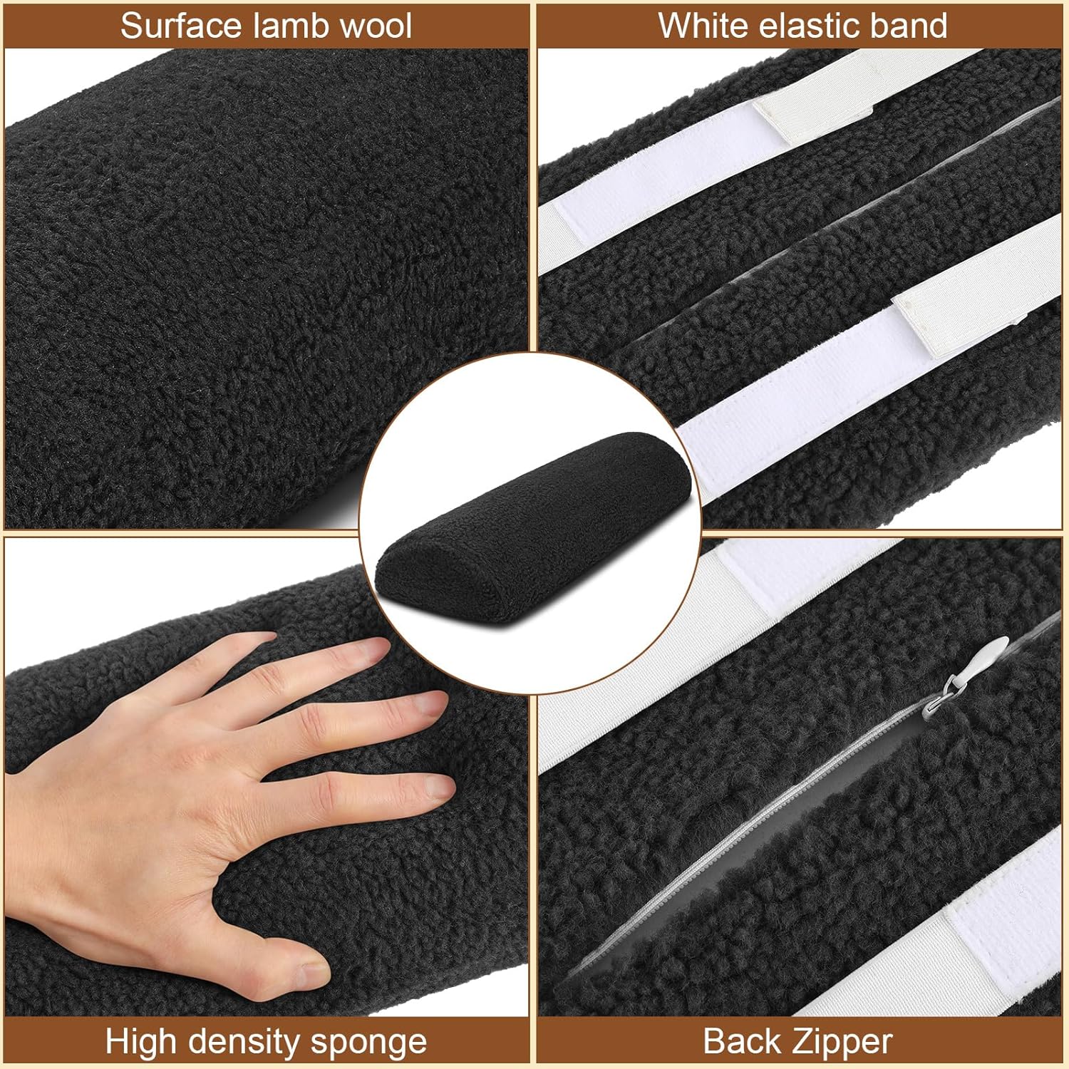 Sintuff Recliner Leg Rest Cushion Sofa Footrest Pillow with Cover Half Moon Bolster Pillow Under Knee Pillow for Sleeping On Back Alleviating Pain, 19.7 x 8 x 3.5 Inch (Black)