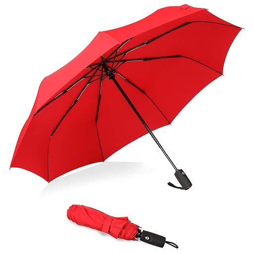 Eono Compact Folding Umbrella Teflon Coating, Red-O