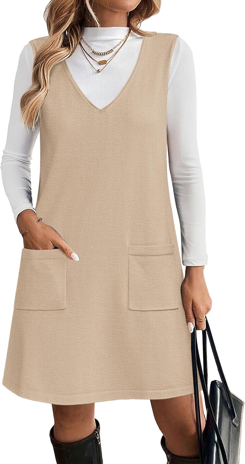 Zeagoo Women's Sweater Vest Dresses for Women 2026 V Neck Sleeveless Knit Pullover Sweater with Pockets Fall Winter Outfits