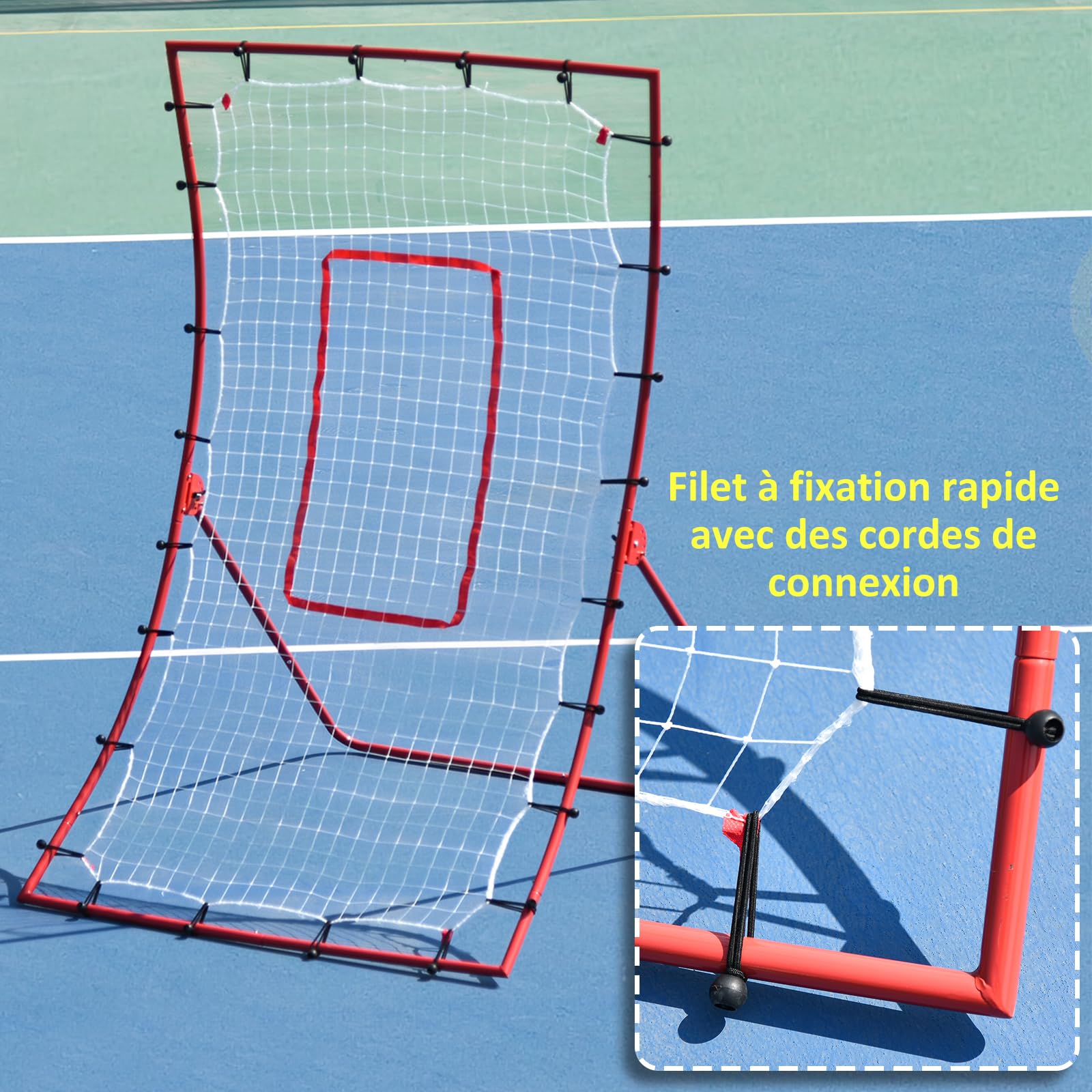 HOMCOM Filet de Rebond de Football, Rebondisseur, pour Entraînement, Angle Réglables, Accessoires de Fixation Fournies, 175L x 115H x 77P cm, Rouge, Blanc