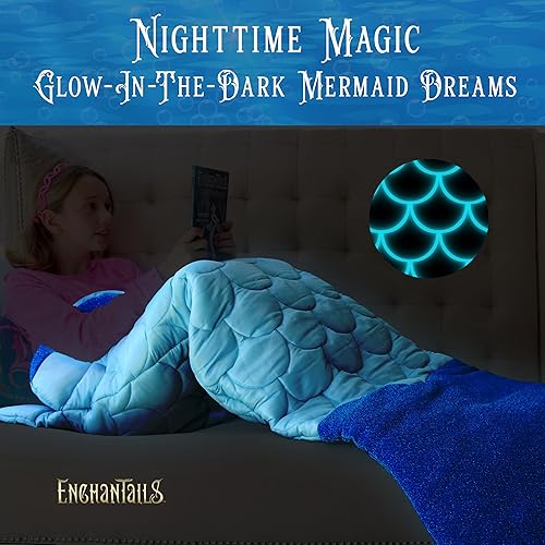 Miniatura 5 de Mermaid Tail Blanket for Kids - 5-Piece Glow in The Dark Girls Slumber Set - Wearable Mermaid Tail Sleeping Bag - Ideal for Sleepovers