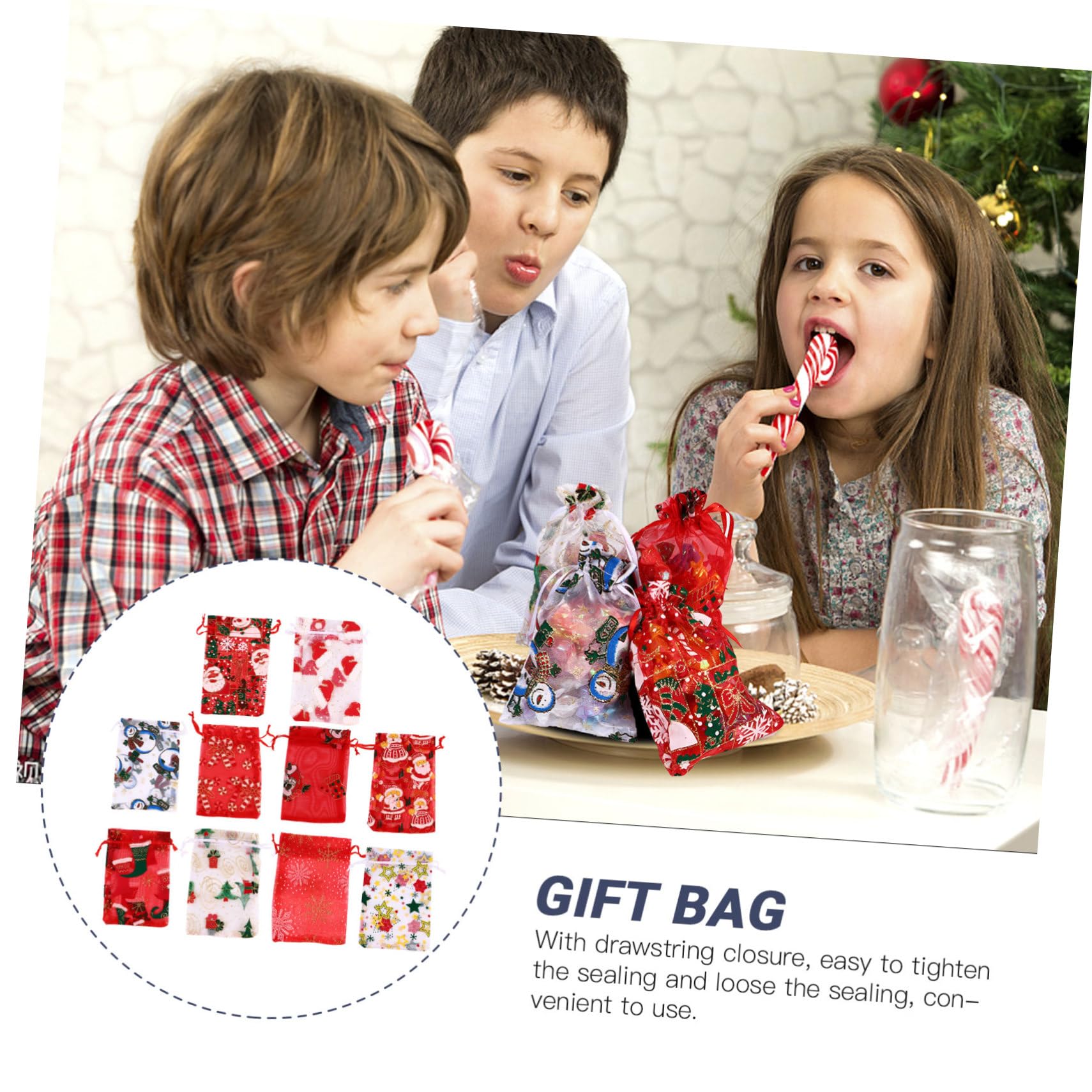 KOMBIUDA Bolsas De Envolver De Navidad 50 Pcs Estrella De Nieve Papá Noel y Alce Para Dulces y Obsequios