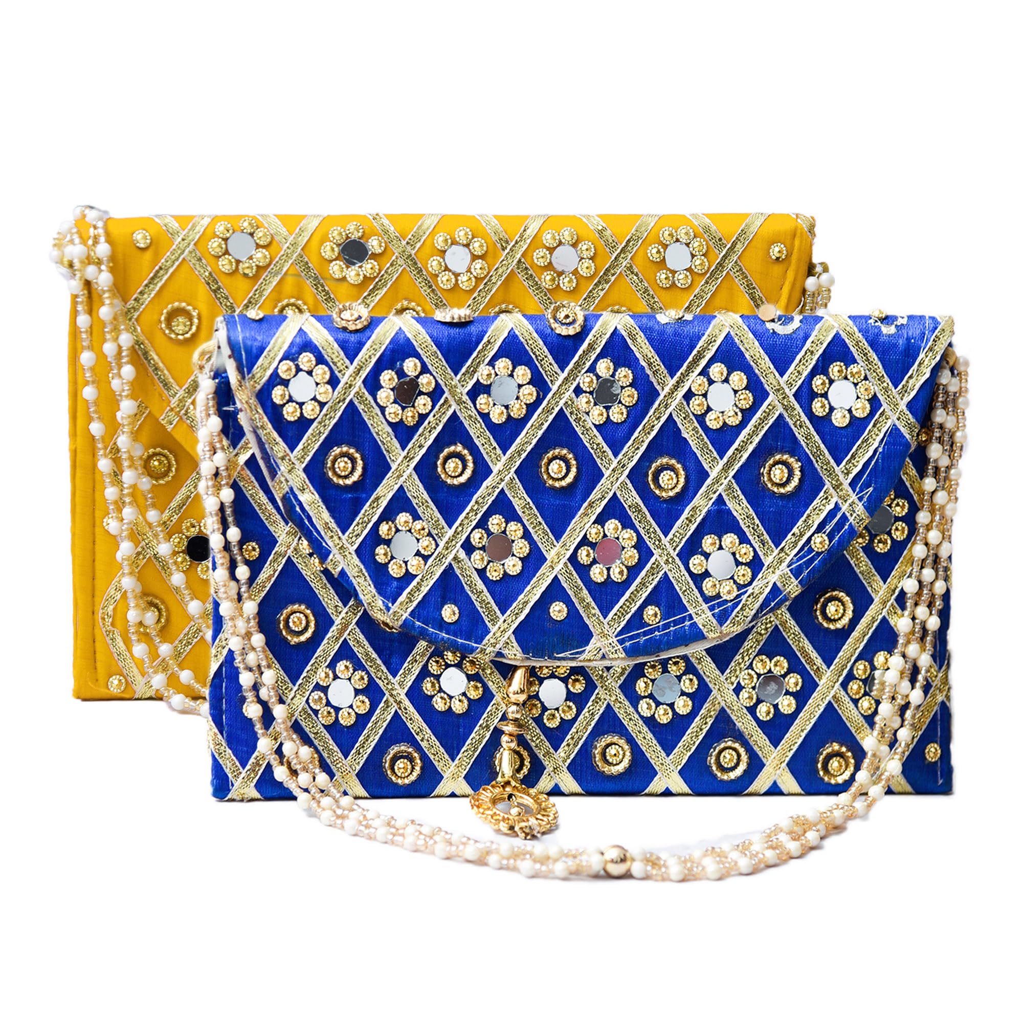 Clutch Purse | Hand Purse | Ladies Hand Purse with Handle | Traditional Shagun Purse | Baby Shower Purse | Gifting Clutch Purse | Mirror Check Purse | Pack of 2 | Multicolor-image-18