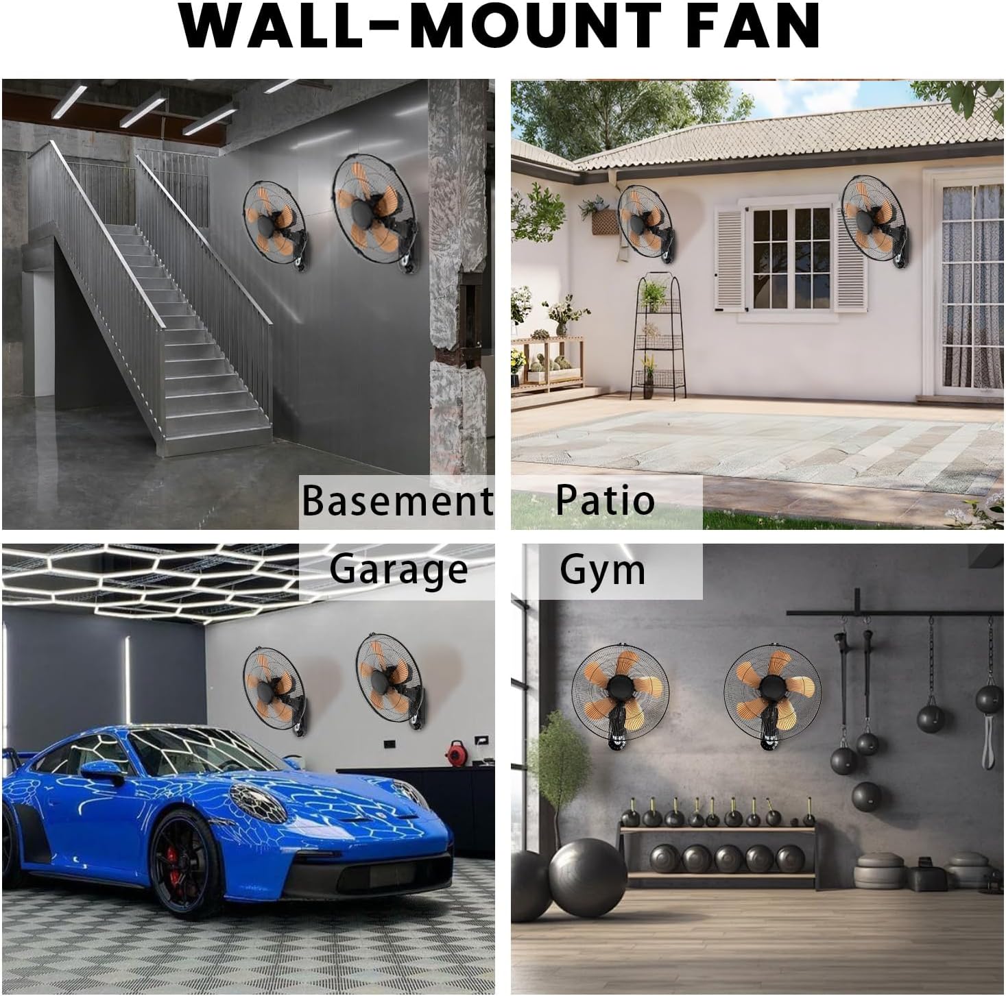 20 Inch Wall Mount Fan with Remote 2 Pack, 3-speed Wall Oscillating Fan with 5 Blades, Adjustable Tilt and Timing, High Velocity Wall Mounted Fans for Bedroom, Gym, Office, Warehouse, Garage