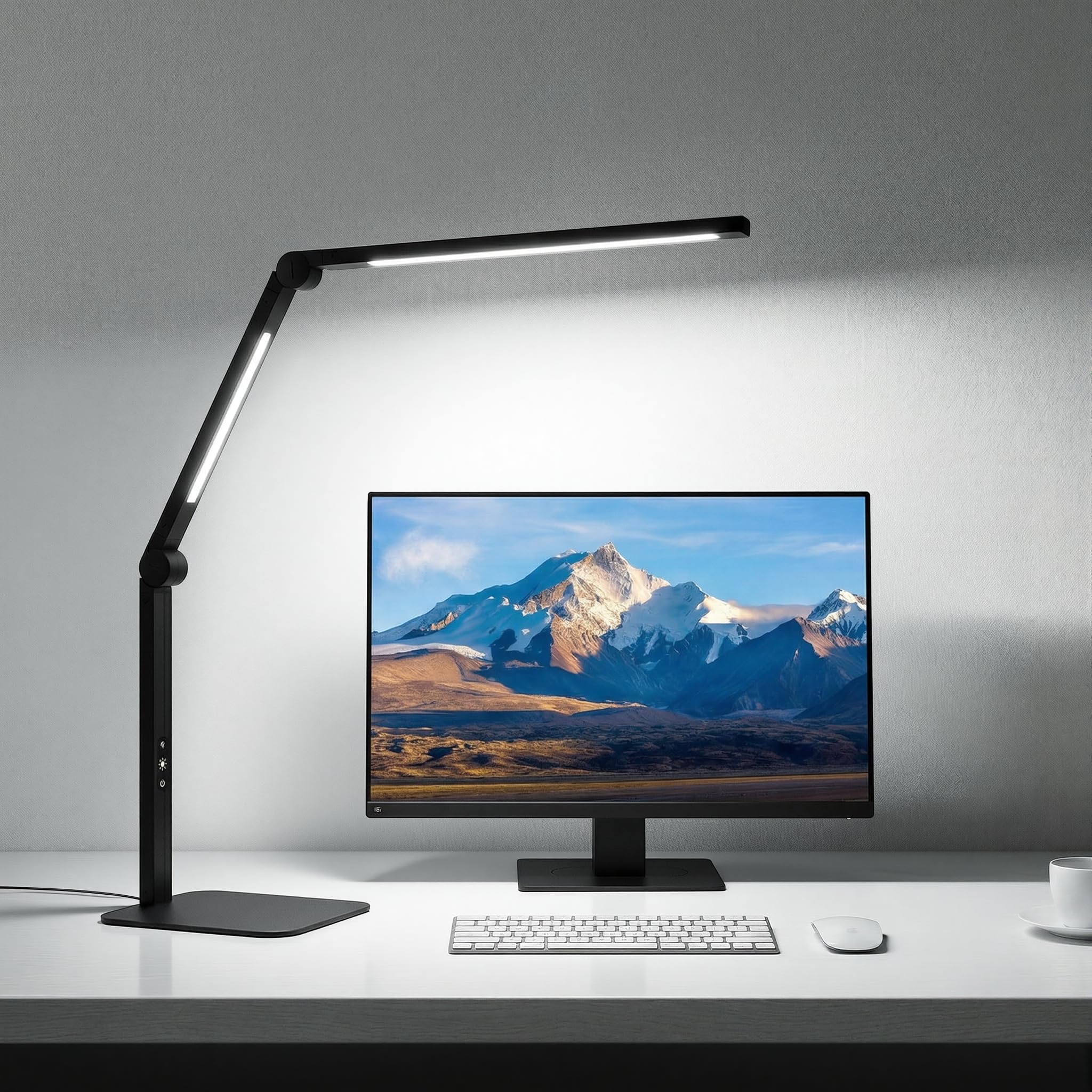 LED Desk Lamp for Home Office with Base, Dimmable Eye Care Architect Desk Light, Adjustable Swing Arm Dual-Light Lighting for Computer Monitor Work Desk Light, Reading, Study & Workbench