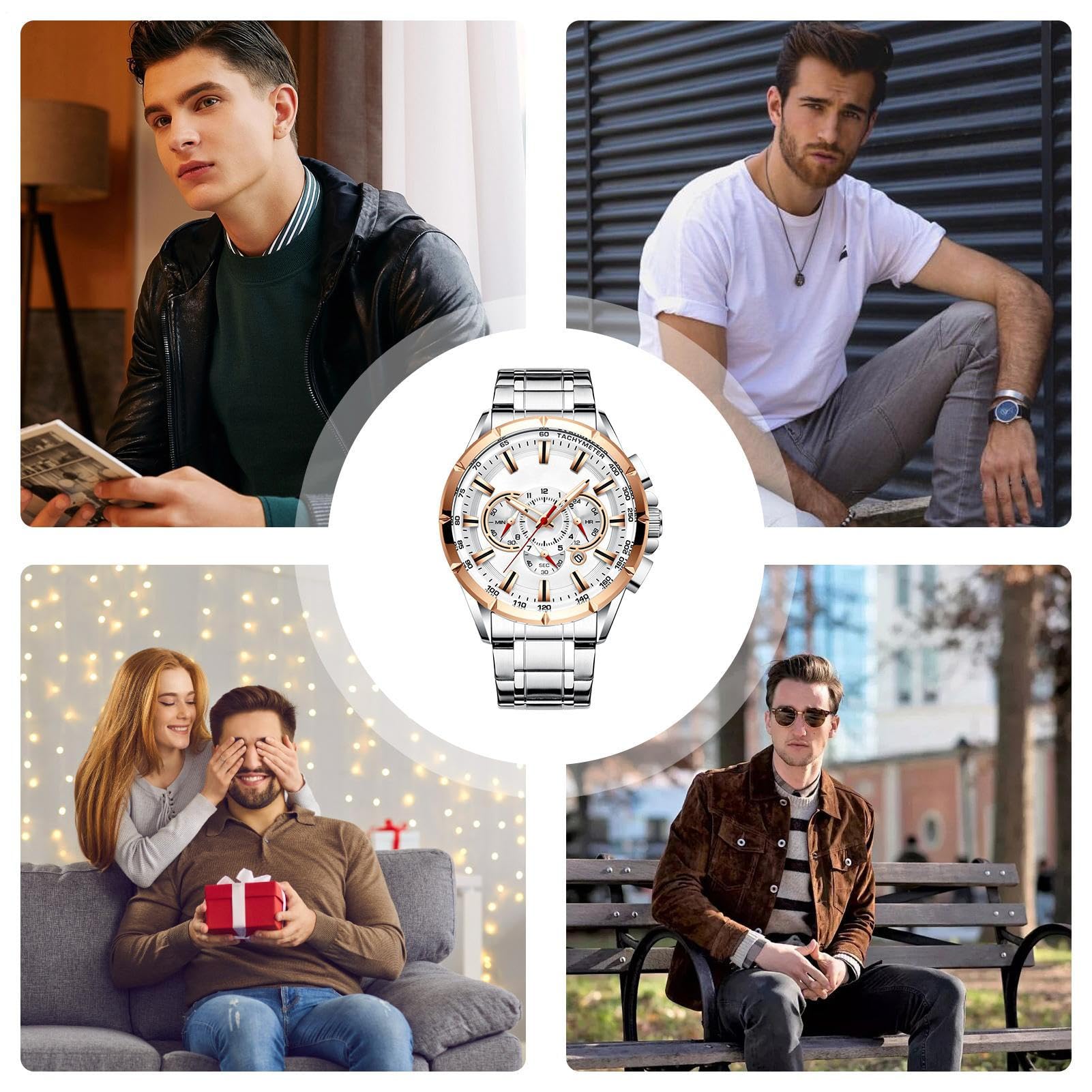 Zegarek biznesowy, klasyczne męskie zegarki chronografowe, obudowa ze stopu, pasek ze stali nierdzewnej, elegancki pasek mechaniczny, idealne akcesoria do odzieży biznesowej dla nauczycieli i