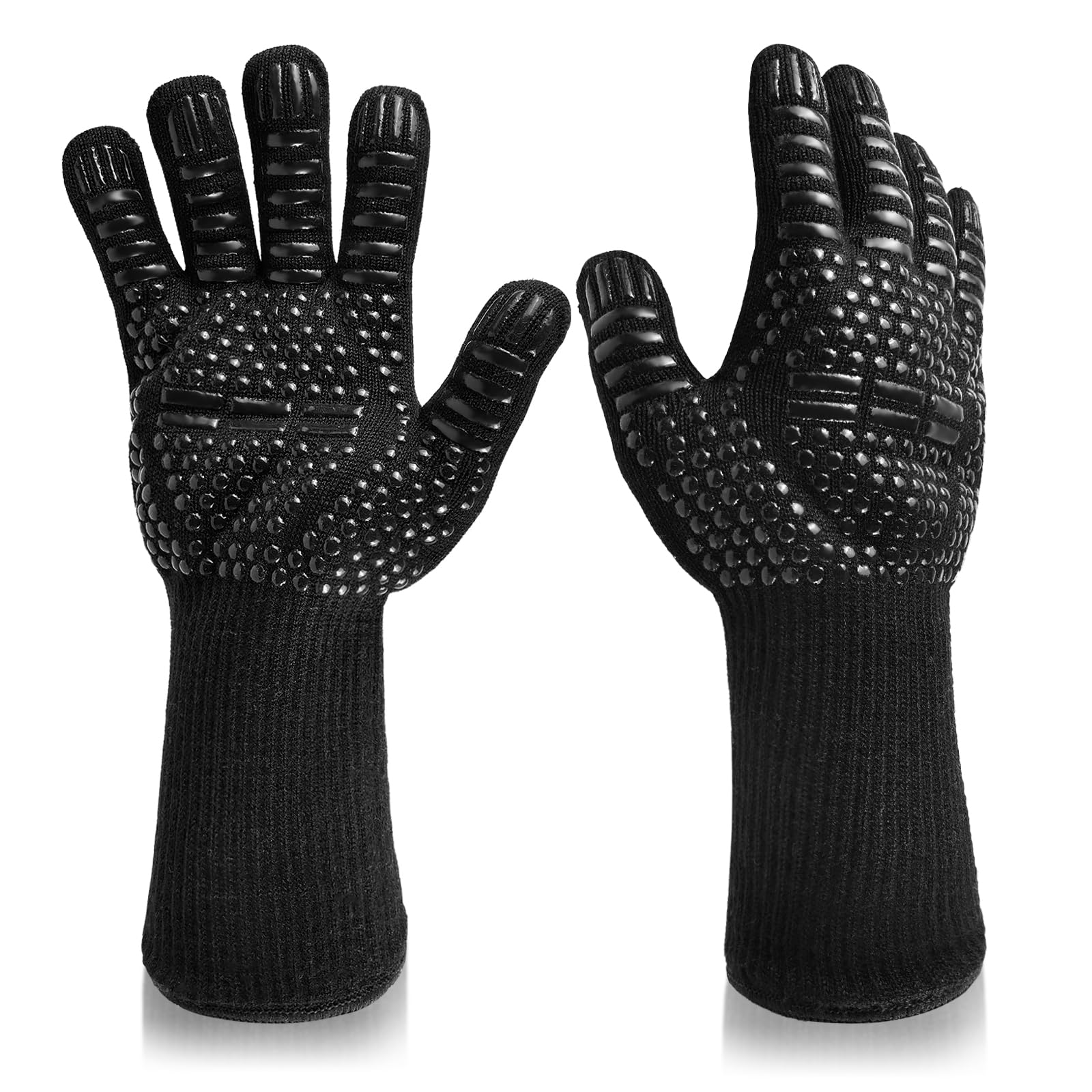 Opaceluuk Men's Black Grilling Bbq Gloves Anti-Scald High Temp Resistance Fireproof Glove Grilling Barbecue,Cut-Resistant Grill Gloves,Kitchen Safe Cooking Gloves For Oven Mitts,Smoker,Barbecue,Grilling.