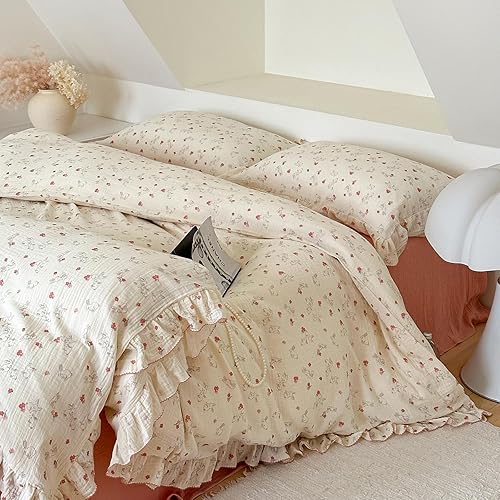 Miniatura 67 de VM VOUGEMARKET - Juego de funda de edredón romántica con encaje y patrón de flores rosas, Queen, suave, ligera, de microfibra lavada, estilo de #