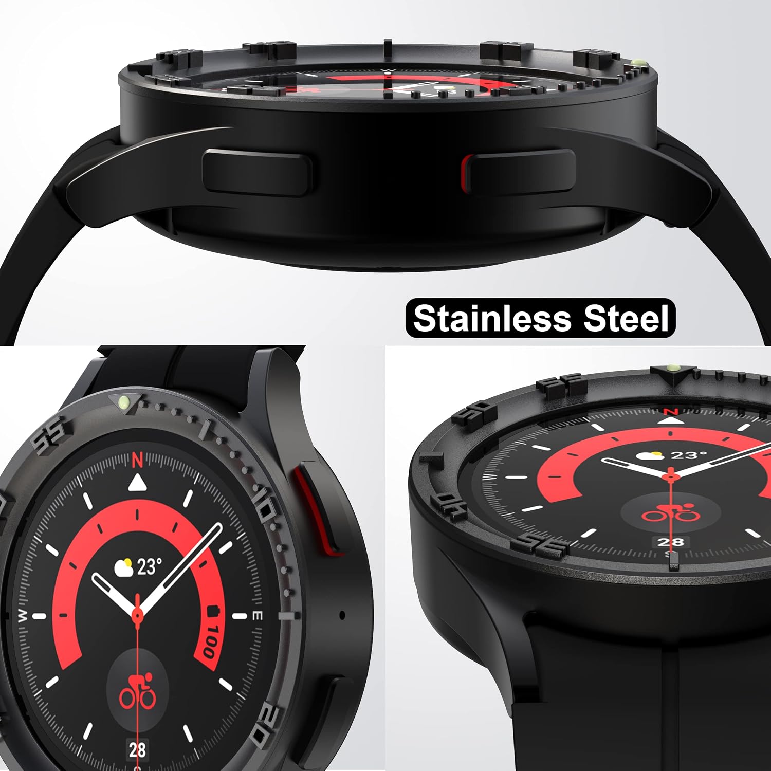 Bezels Compatible with Galaxy Watch 5 Pro 45mm - Stainless Steel Bezel Ring Case - Anti Scratch - Black