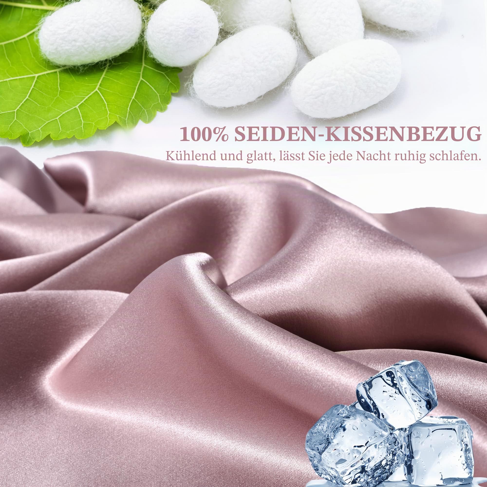 PiccoCasa 22 Momme 100% Seide Kissenbezug Haar- und Hautpflege Kissenhülle Maulbeerseide Kopfkissenbezug mit Reißverschluss & Geschenkbox, Mauve 80x80cm