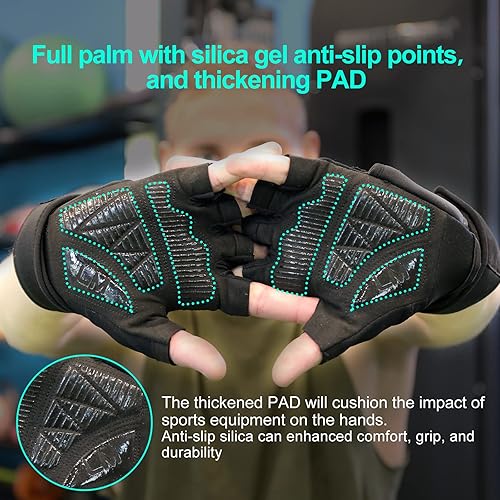 Miniatura 3 de Guantes de entrenamiento para hombres y mujeres, guantes acolchados para levantamiento de pesas con soporte para muñeca, protección completa de la