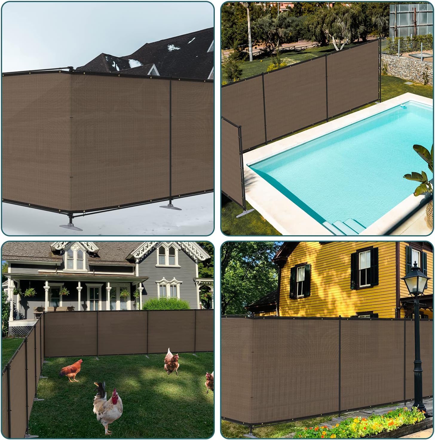 ecoopts 5'hx24'l privacy fence set with poles and rails ground spikes fence kit for yard patio garden pool (brown) 0 5'hx24'l brown