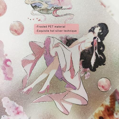 Miniatura 4 de EAMOTOL 48 hojas de calcomanías de papelería de anime para niñas, calendario decorativo esmerilado de PET para álbumes de recortes, diario,