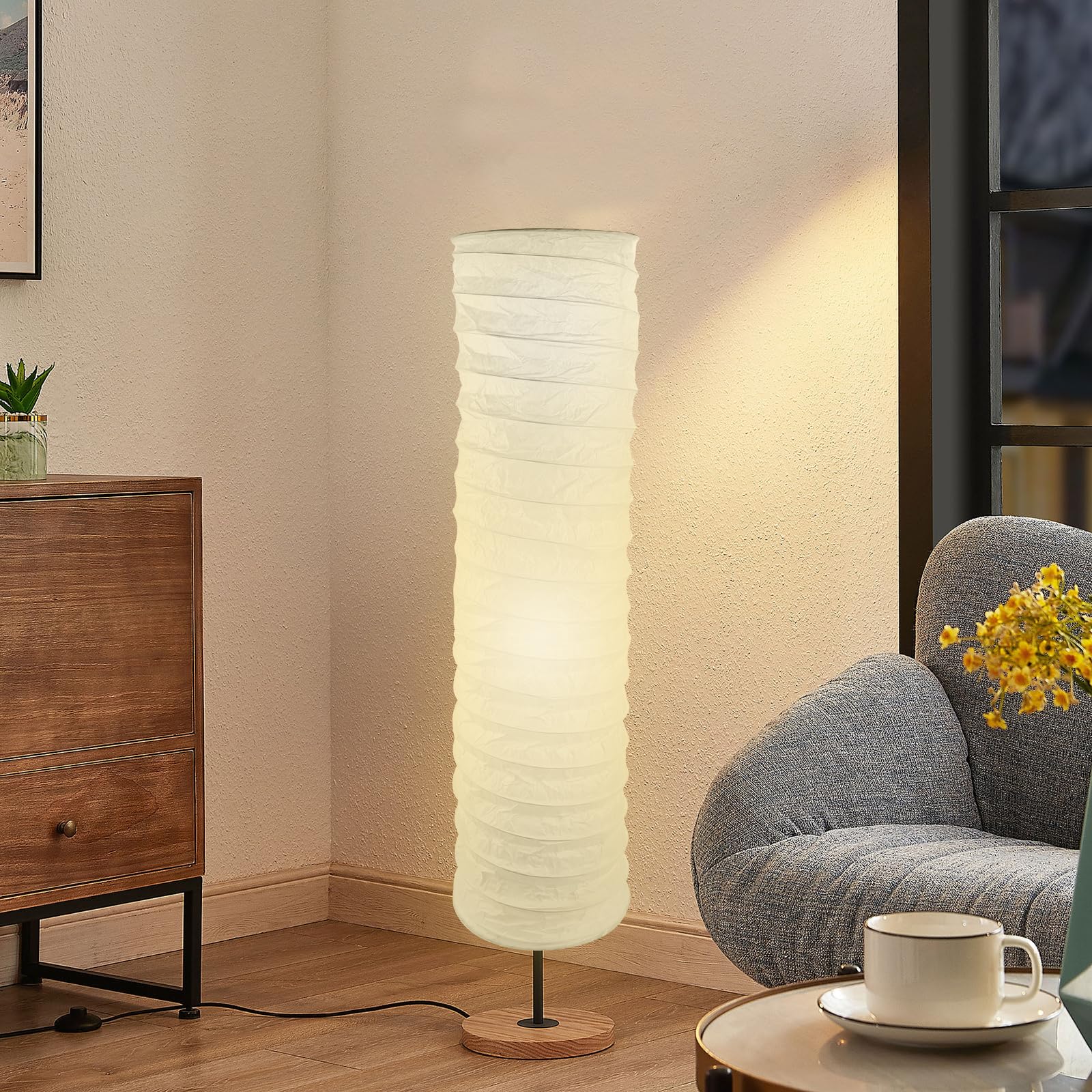 Paralume di Carta di Riso, Paralume per Lampada da Terra, Design in Carta, Bianco, Altezza 90 cm