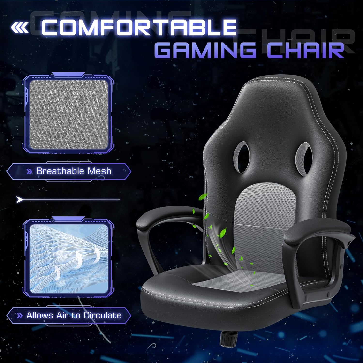 Office Gaming Chair High Back Leather Computer Chairs Ergonomic Height Adjustable Racing Game Desk Chair Executive Conference Task Chair (Grey)